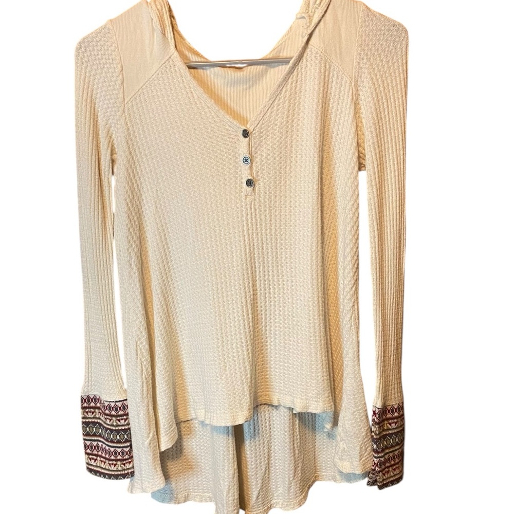 Others Follow Waffle Knit Hooded Top Boho XS